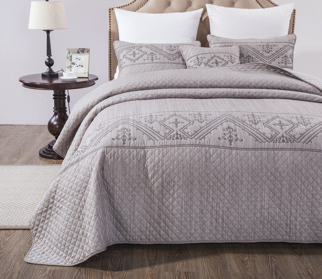 DaDa Bedding Whimsical Lavender Grey Cottage Soft Quilted Coverlet Bedspread Set (JHW866) DaDalogy Bedding Collection