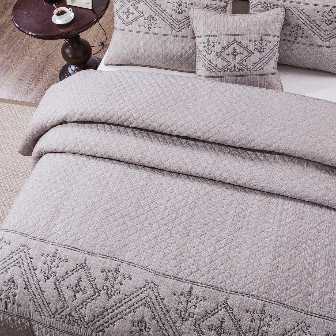 DaDa Bedding Whimsical Lavender Grey Cottage Soft Quilted Coverlet Bedspread Set (JHW866) DaDalogy Bedding Collection