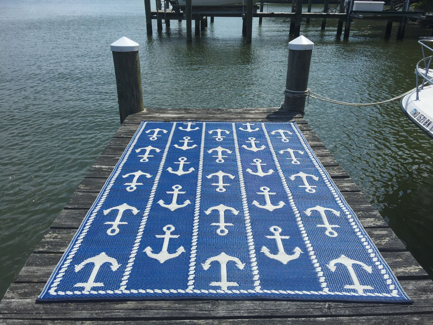 Anchor Blue & White Outdoor Mat / Rug