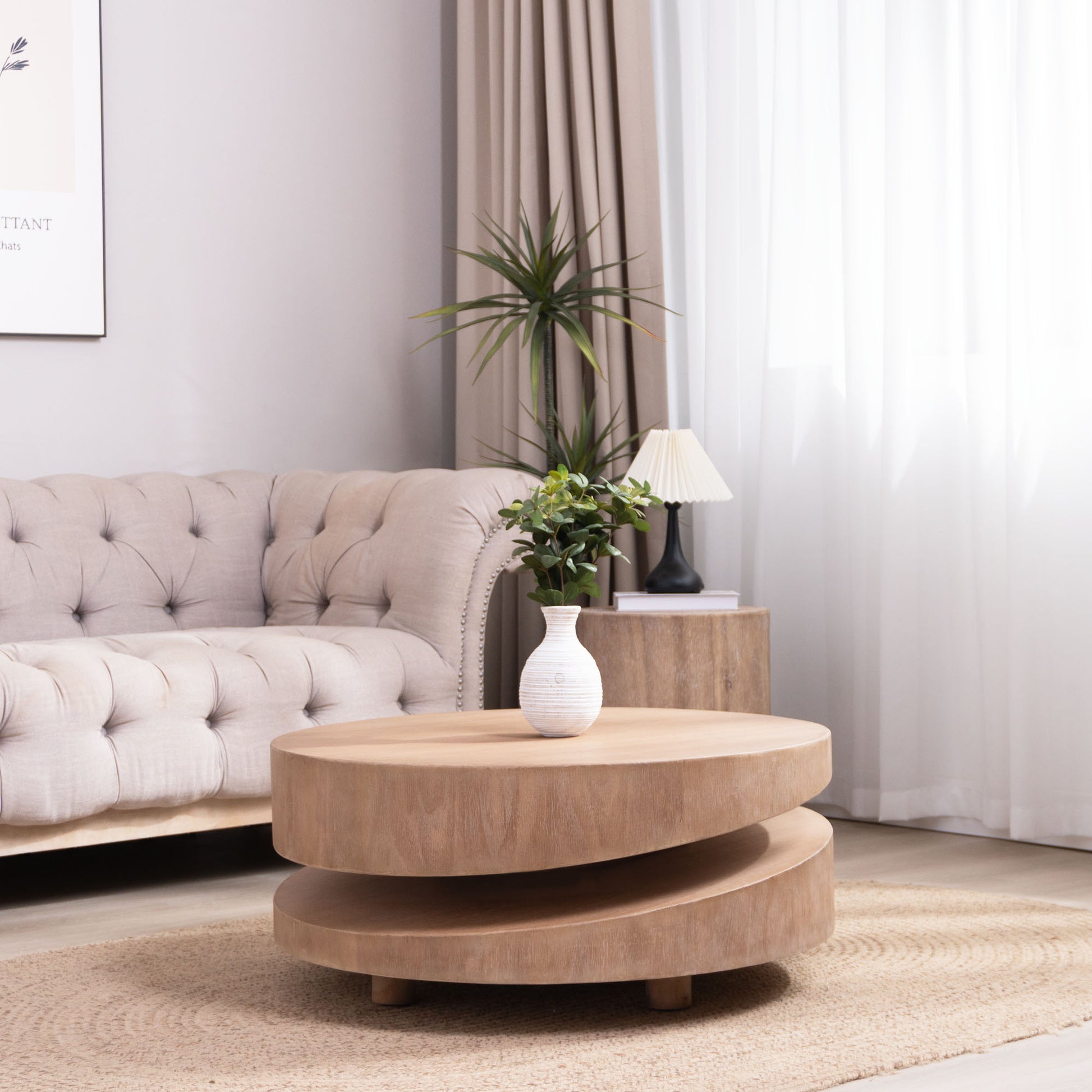 Modern Round Wood Coffee Table - 31.3" Natural Finish Accent Table - Fluent Trends