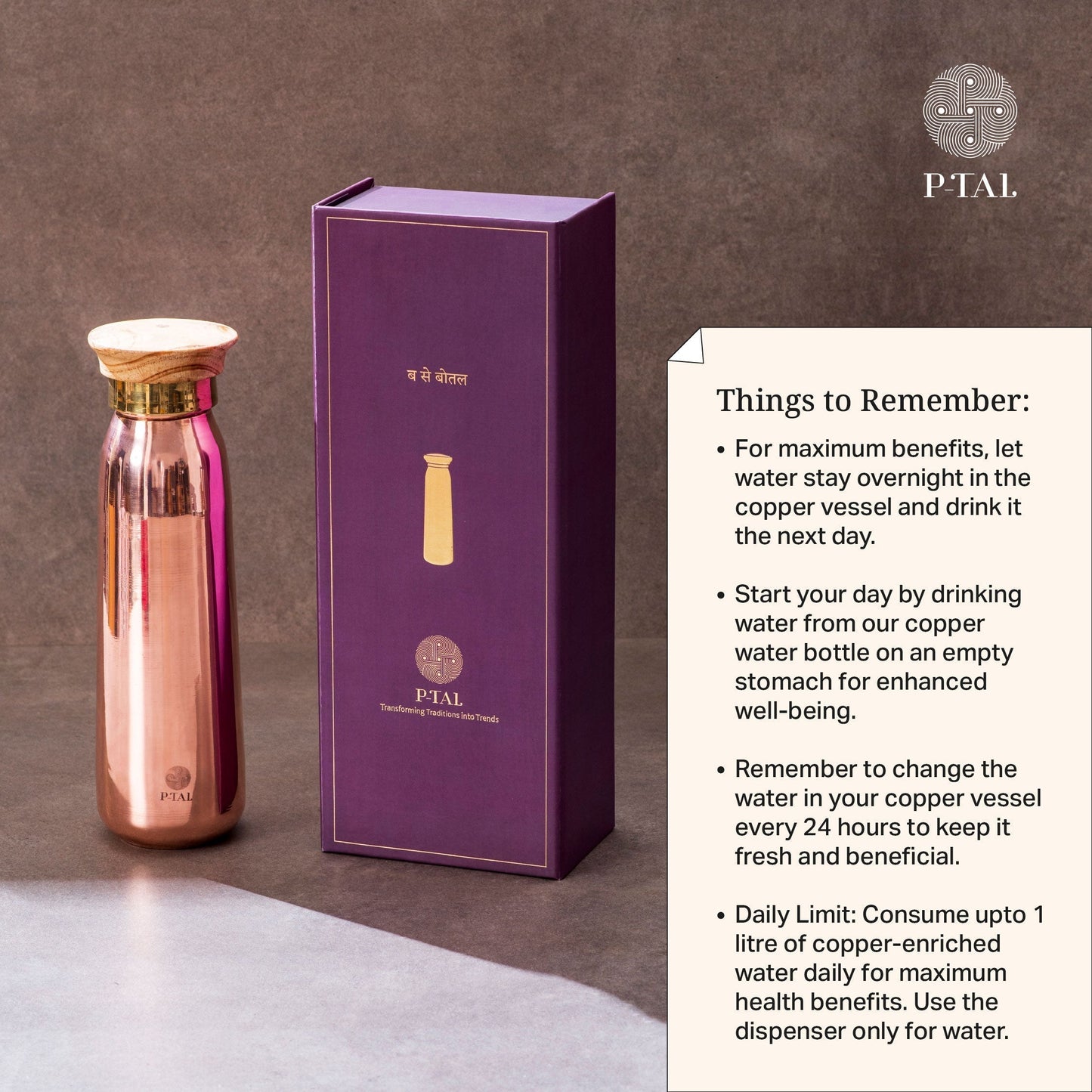 Copper Bottle, 100% Leakproof Copper Water Bottle Powered by People