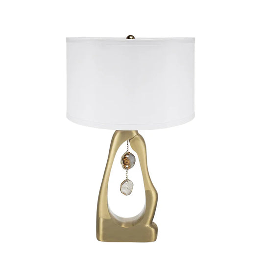 Modern Gold Geode Table Lamp with White Drum Shade & Agate Accents, 27.5" H - Fluent Trends - Fluent Trends