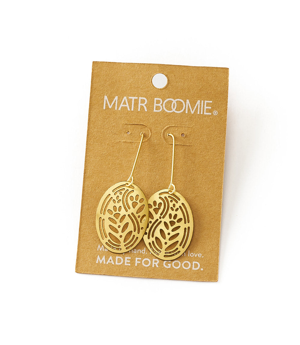 Adhya Oval Drop Hook Earrings - Gold Cutout - Fluent Trends