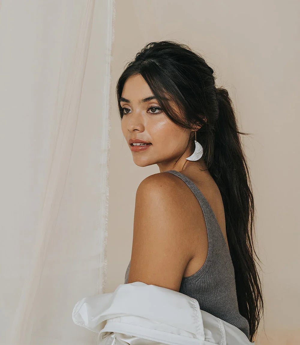 Rajani Crescent Moon Drop Earrings - Mother of Pearl - Fluent Trends