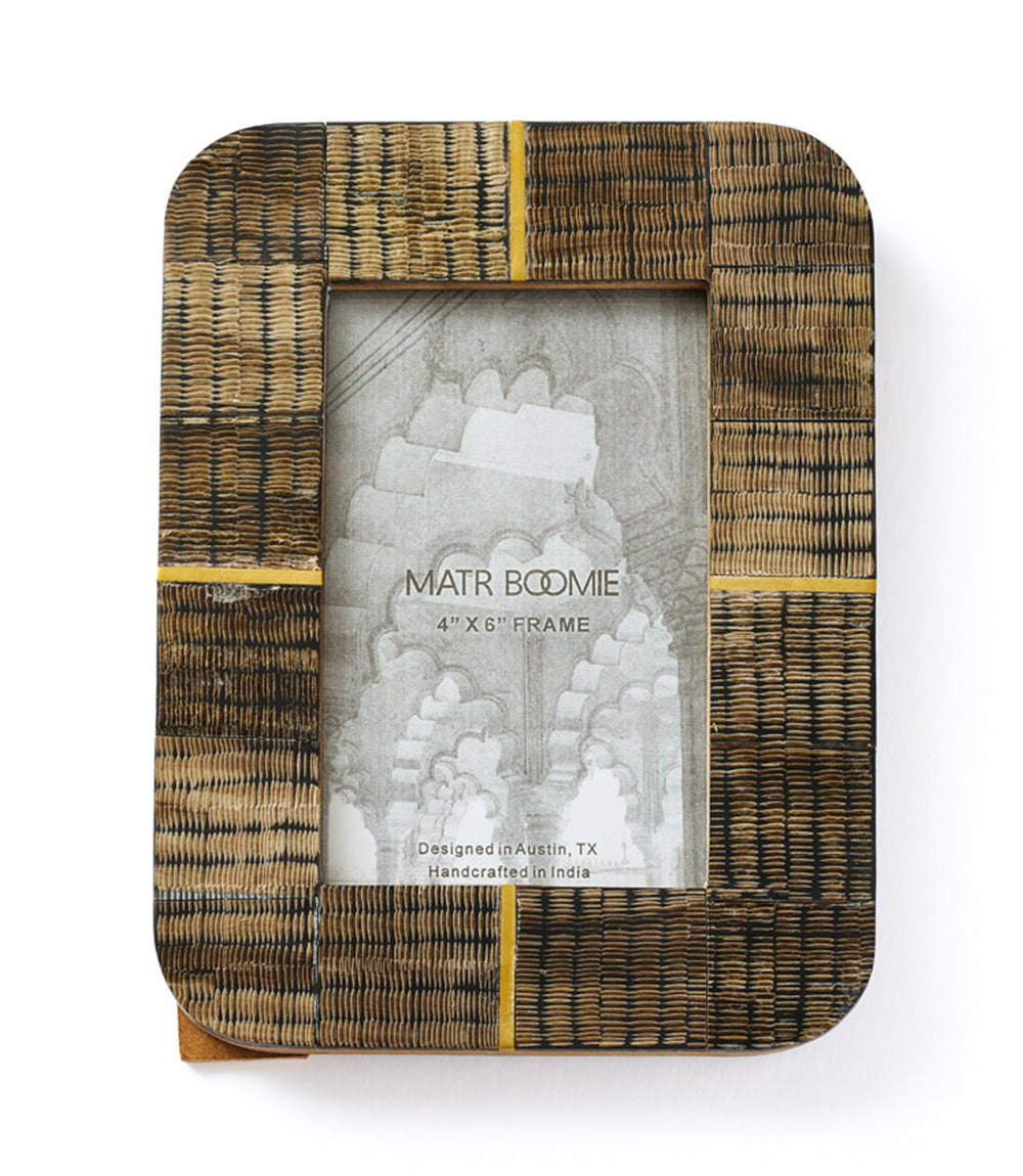 Kerala 4x6 Picture Frame - Curved Carved Horn , Brass Inlay - Fluent Trends
