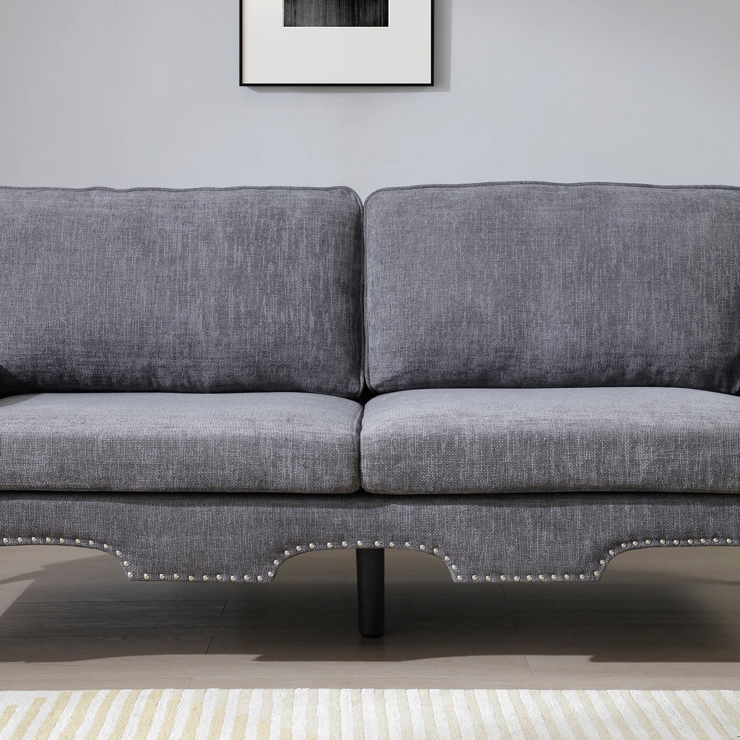 2 Piece Sofa Set with Movable Pillows, 5 Seat, Upholstered Sofa, Gray