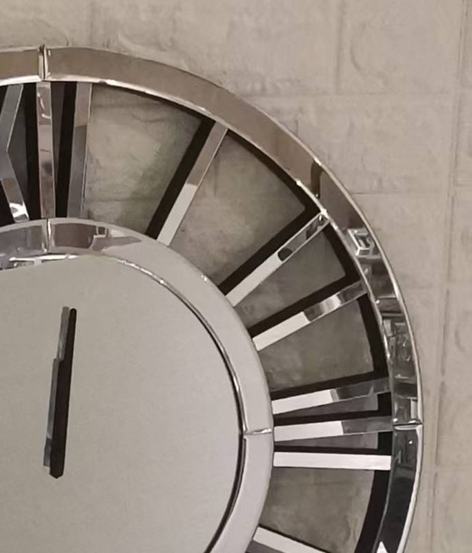 24' Large Wall Clock Decorative, Mirrored Wall Clock for Living Room Decor, Big Silver Modern Wall Clocks Decor, Hour and Minute Hand, Battery Operated