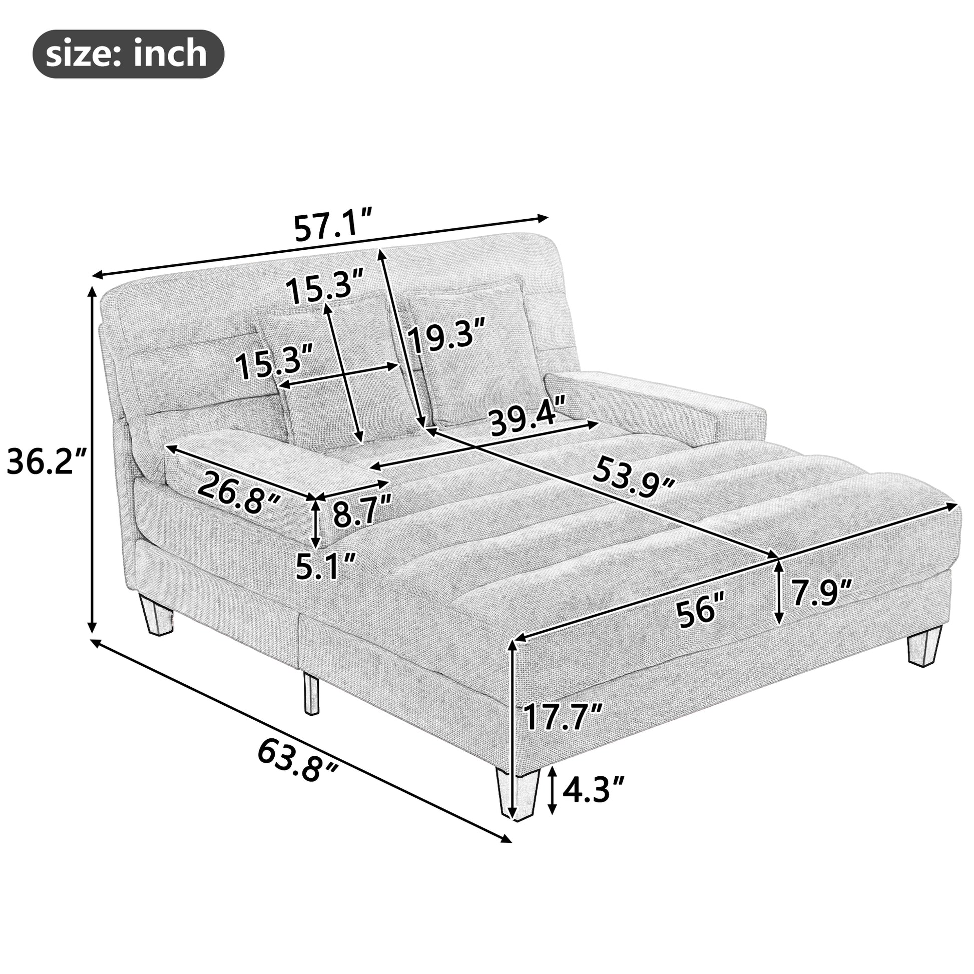 Green Chenille Chaise Lounge Sofa Bed with Adjustable Back & Smart RGB LED Lights - Fluent Trends