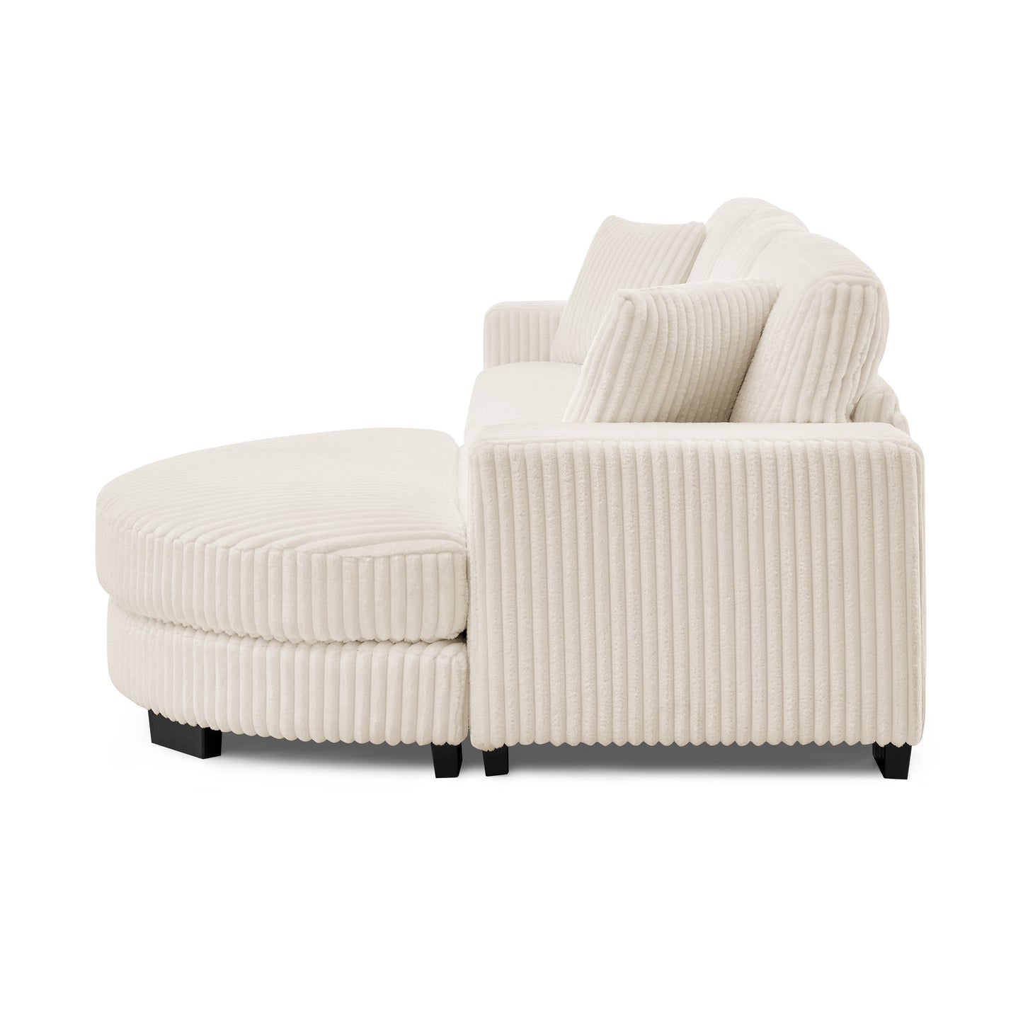 Modern Corduroy Tufted Sleeper Sectional Sofa - Modular L-Shape, Beige - Fluent Trends