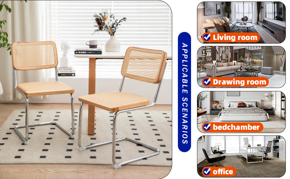 Modern-Mid Century Dining-Kitchen Chairs |Set of 2 | Velvet Rattan | Chrome Legs - Fluent Trends