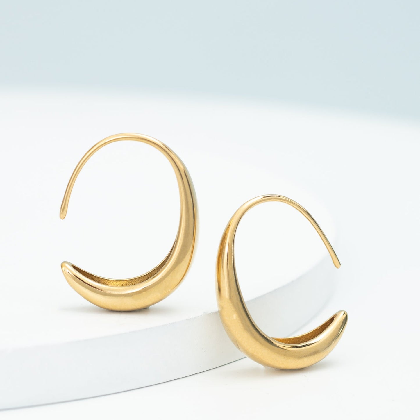 Crescent Moon Thread Drop Earrings in 14K Gold Plated