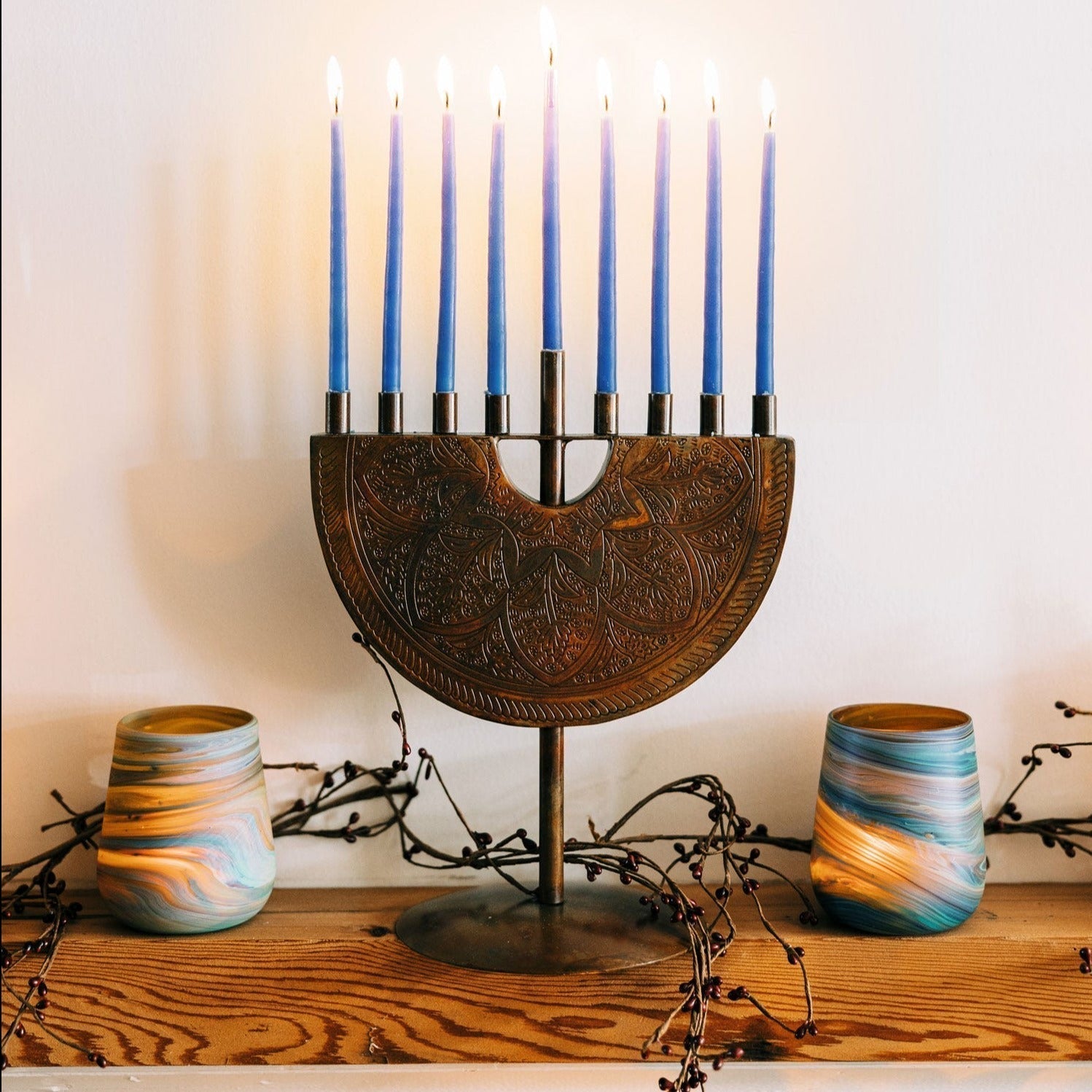Desert Sands Phoenician Glass Votive | Candle Holder | Brown Striped - Fluent Trends