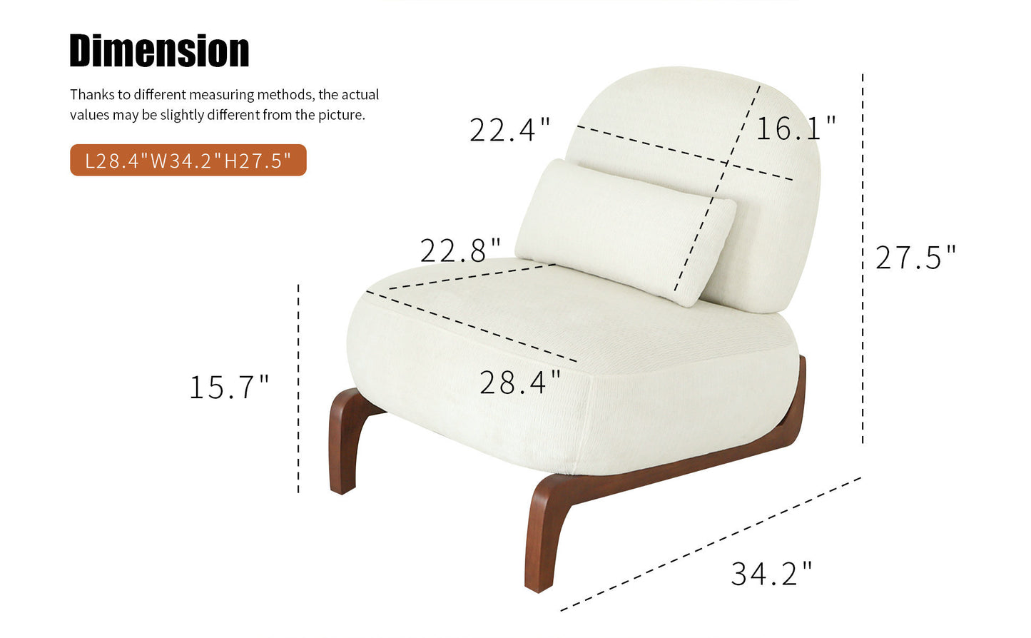 Modern White Velvet Armless Accent Chair with Solid Wood Legs - Fluent Trends