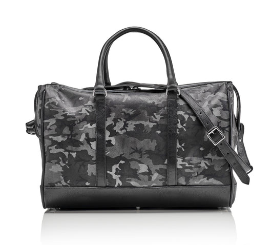 Wanderlust Leather Weekender | Grey Camo
