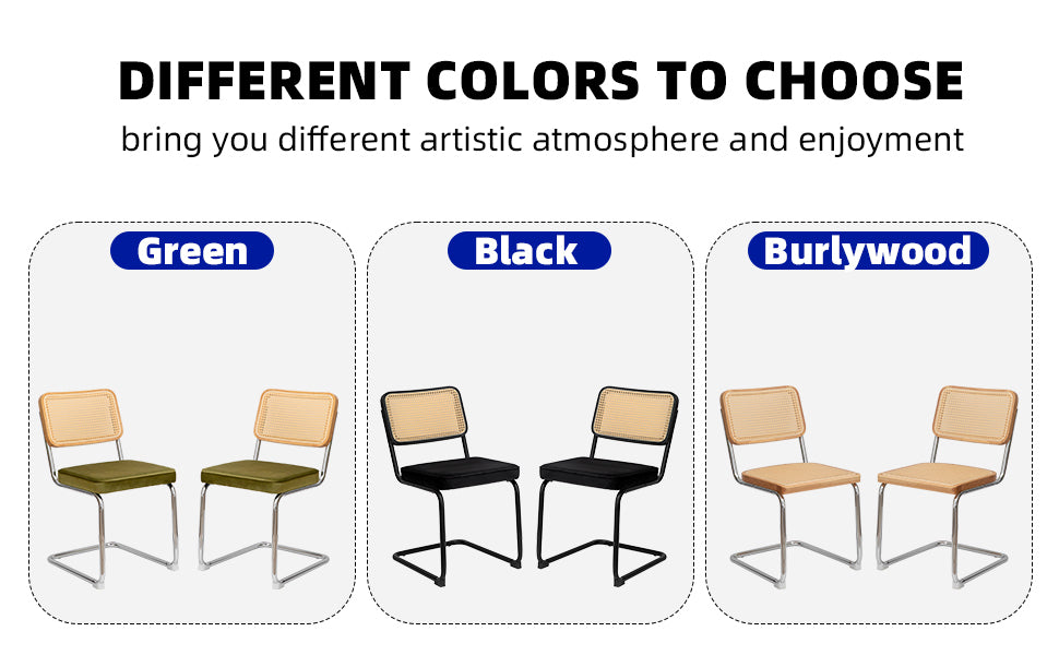 Modern-Mid Century Dining-Kitchen Chairs |Set of 2 | Velvet Rattan | Chrome Legs - Fluent Trends