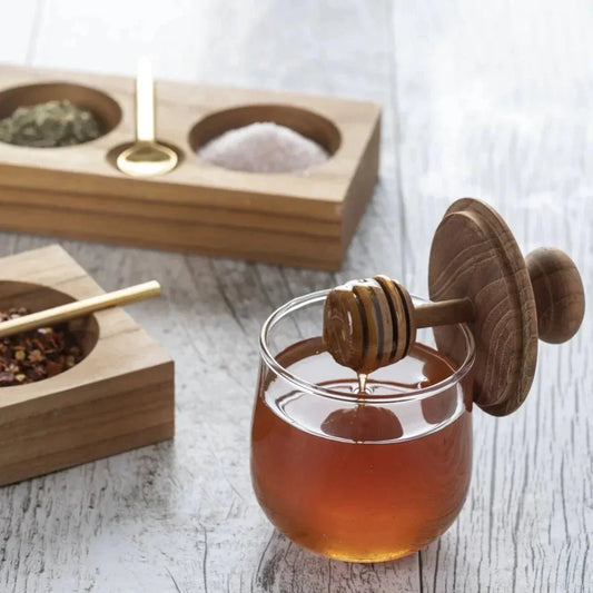 Mini Teak & Glass Honey Jar - Fluent Trends Jars and Cannisters