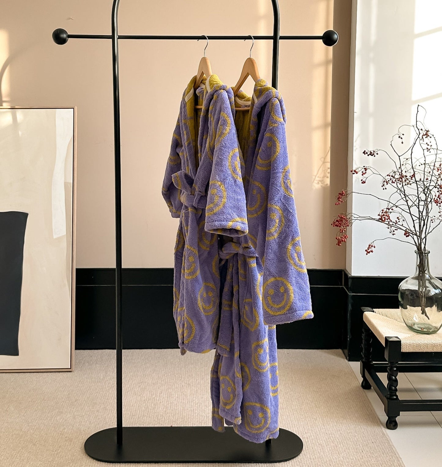 Happy Face Hooded Children & Adult Bathrobe / Purple Ever Lasting