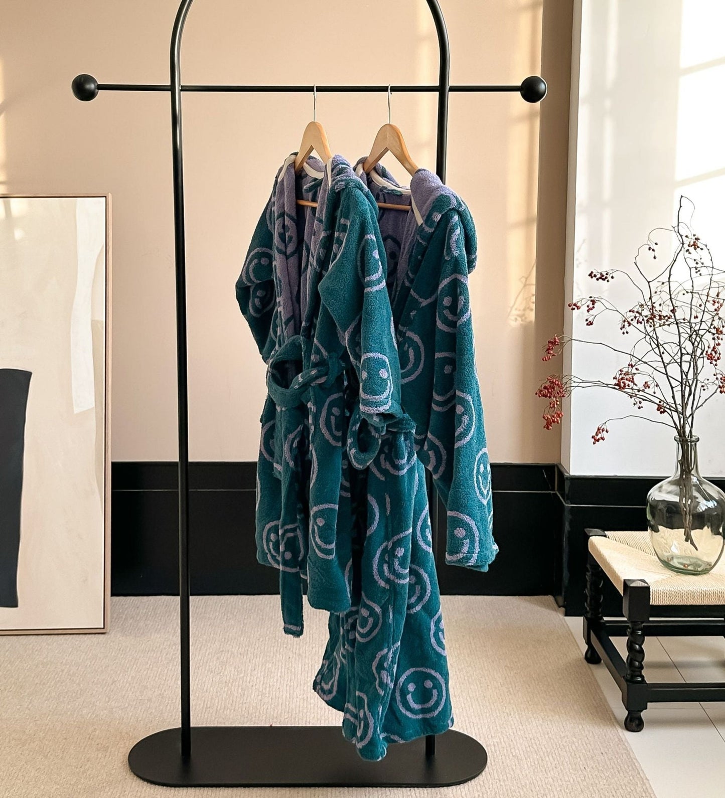 Happy Face Hooded Children & Adult Bathrobe / Purple Ever Lasting