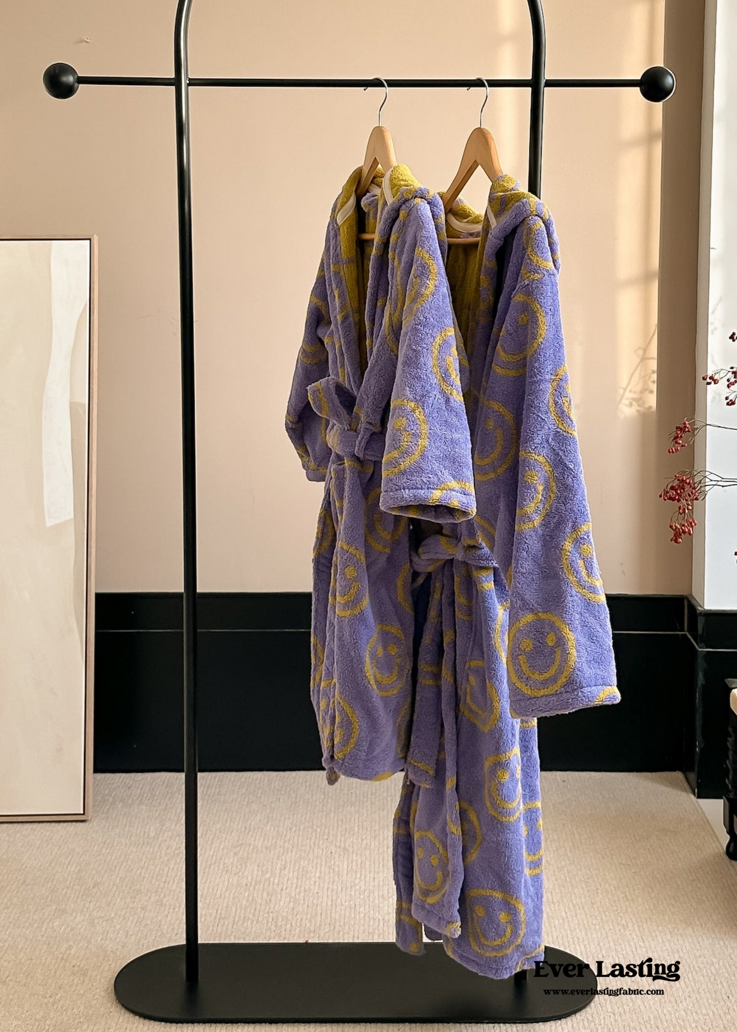 Happy Face Hooded Children & Adult Bathrobe / Purple Ever Lasting