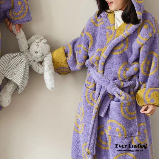 Happy Face Hooded Children & Adult Bathrobe / Purple - Fluent Trends