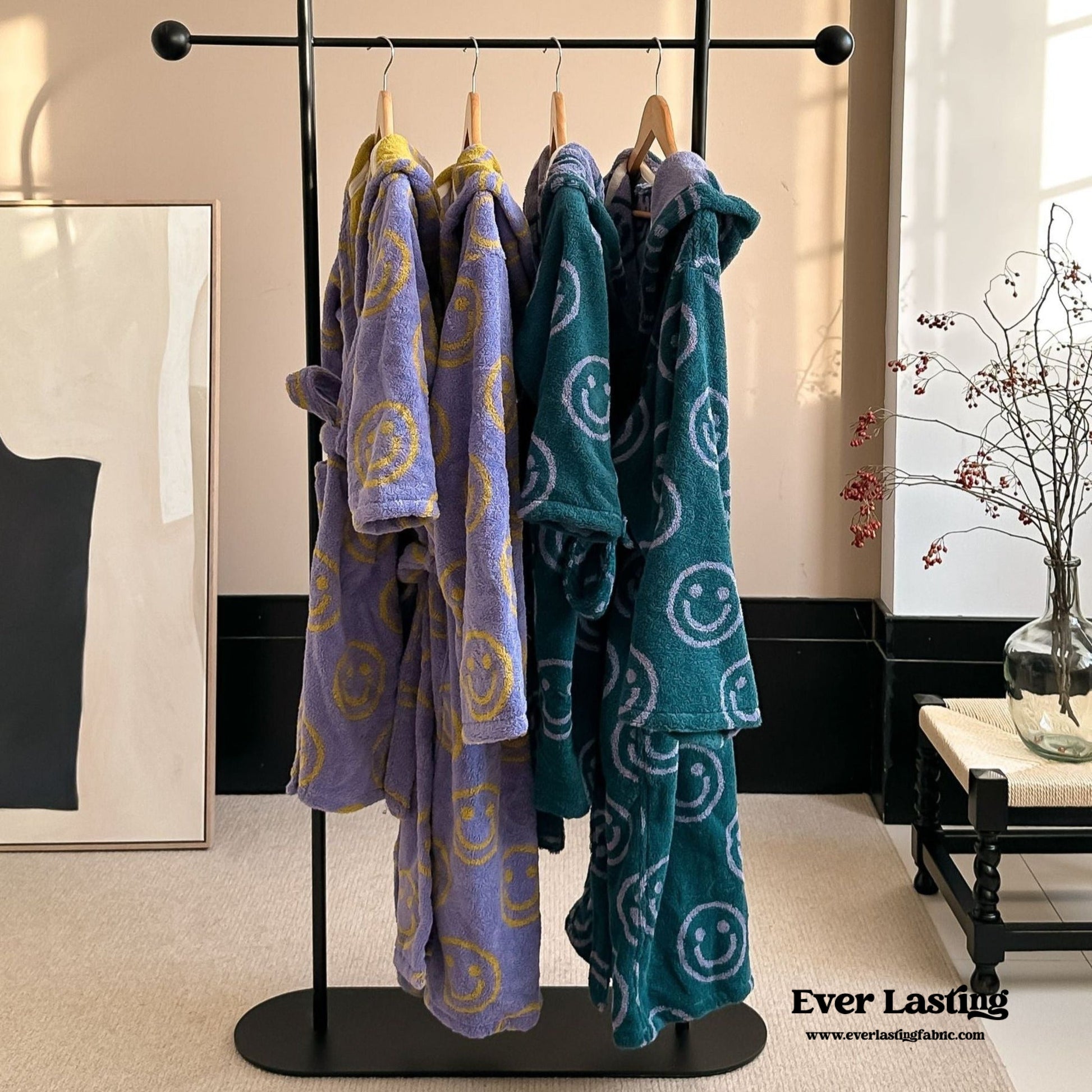 Happy Face Hooded Children & Adult Bathrobe / Purple - Fluent Trends