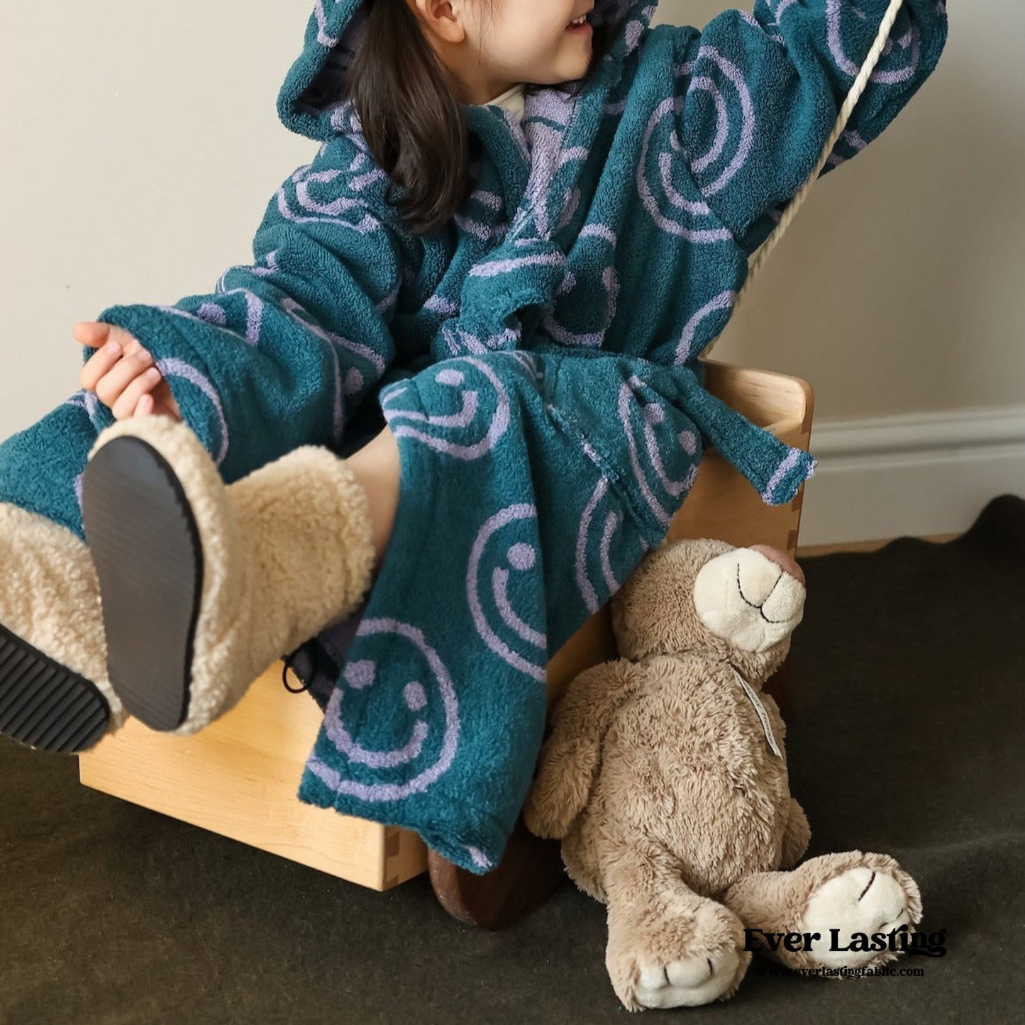 Happy Face Hooded Children & Adult Bathrobe / Purple Ever Lasting