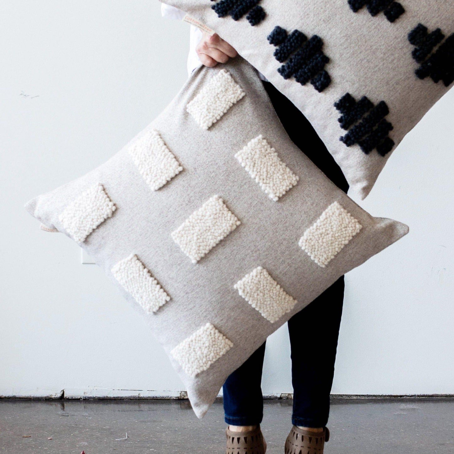 Blocks Organic Natural White Cotton Throw Pillow Kanju Interiors
