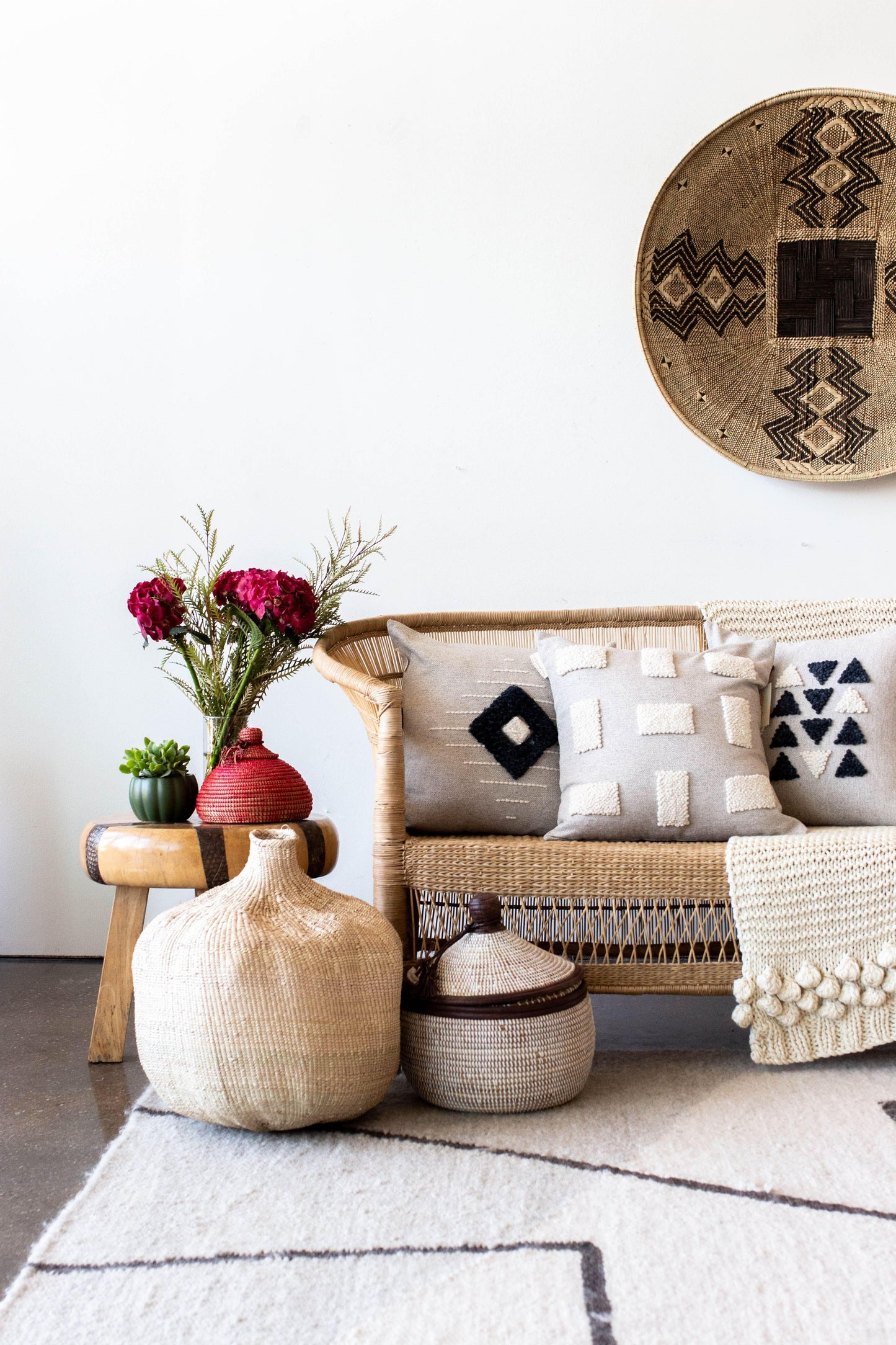 Blocks Organic Natural White Cotton Throw Pillow Kanju Interiors