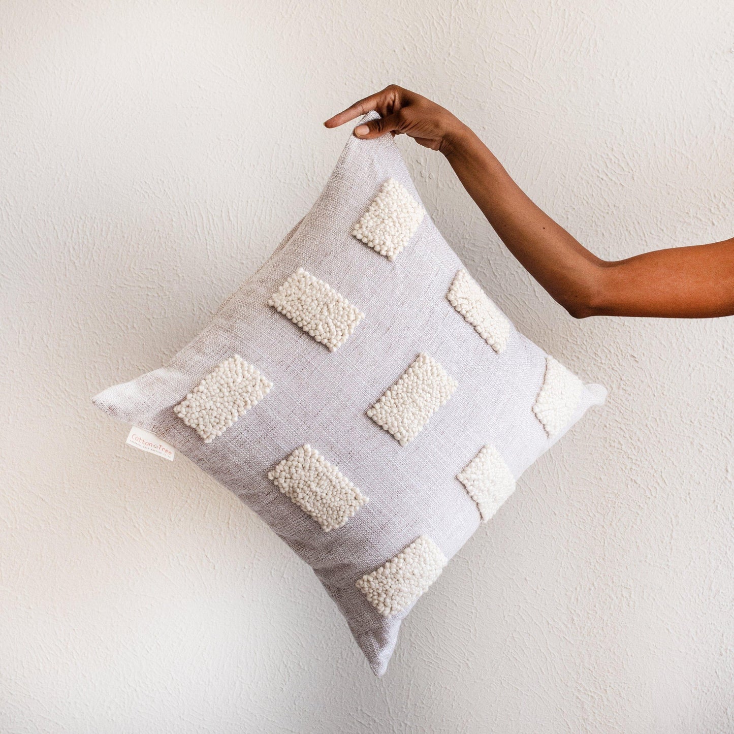Blocks Organic Natural White Cotton Throw Pillow Kanju Interiors