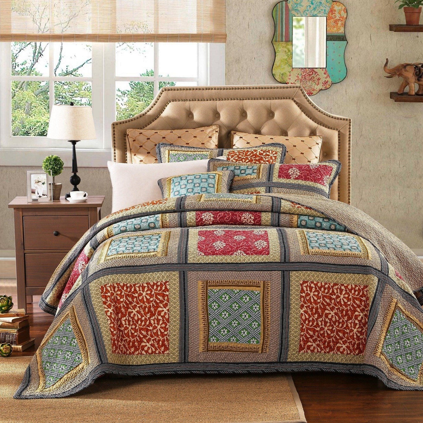 Dada Bedding Gallery of Roses Floral Bohemian Cotton Patchwork Bedspread Set (JHW-546) DaDalogy Bedding Collection