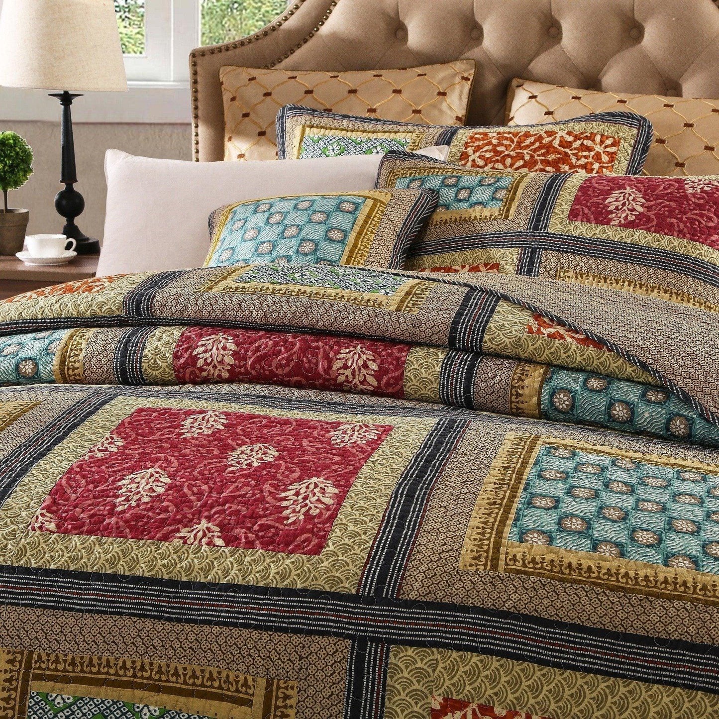 Dada Bedding Gallery of Roses Floral Bohemian Cotton Patchwork Bedspread Set (JHW-546) DaDalogy Bedding Collection