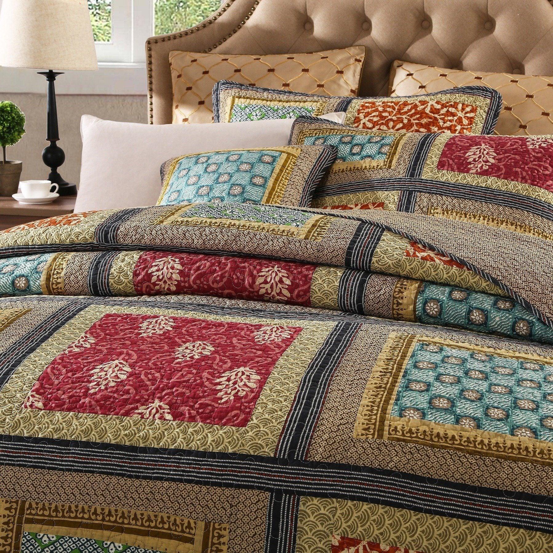 Dada Bedding Gallery of Roses Floral Bohemian Cotton Patchwork Bedspread Set (JHW-546) - Fluent Trends