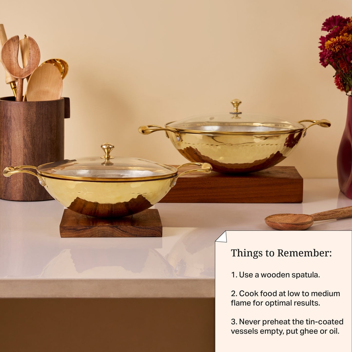 Brass Wok with Glass lid (Circular & Deep cooking/ serving Utensil) Powered by People