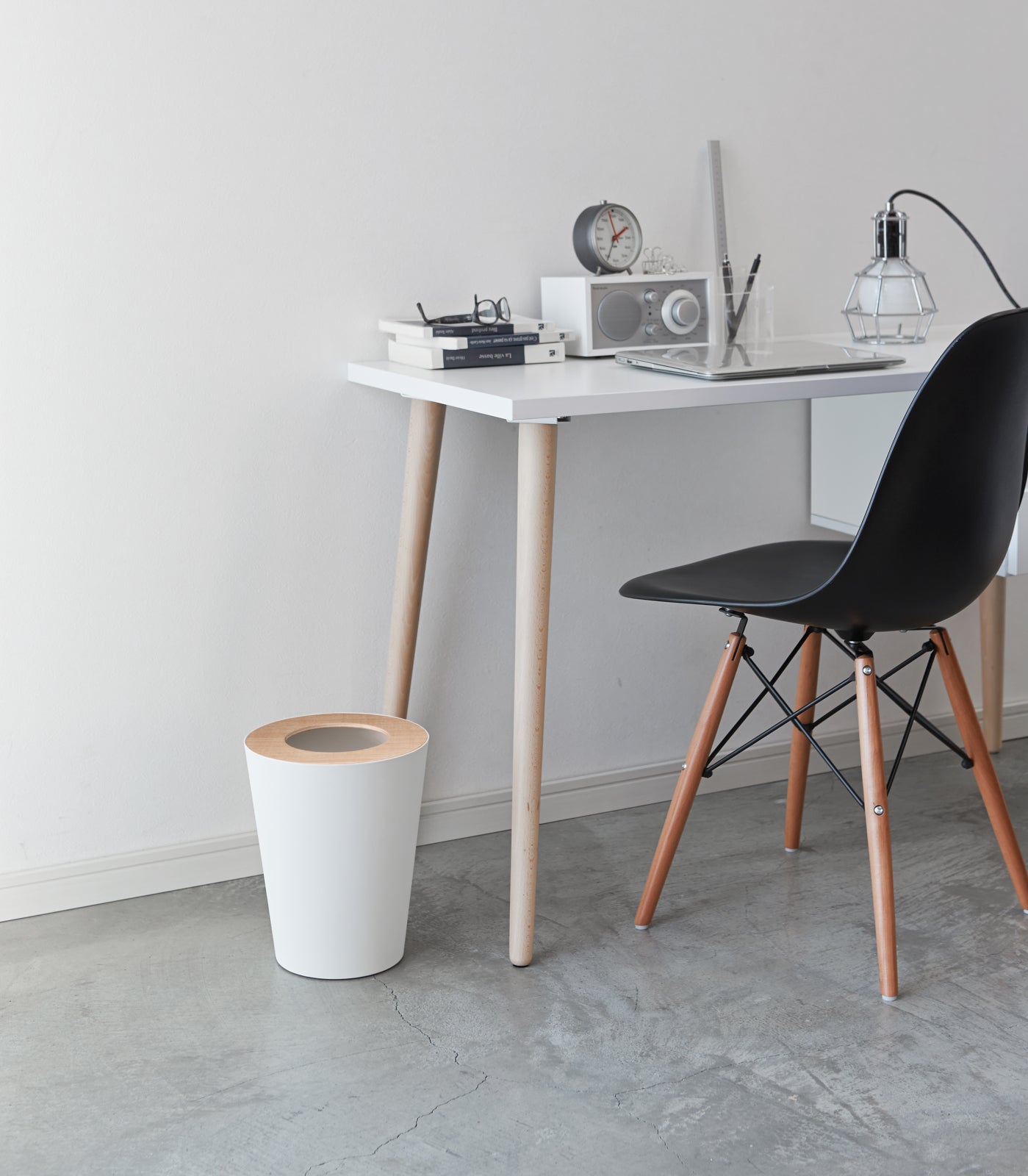 Trash Can - Round - Steel + Wood Yamazaki Home