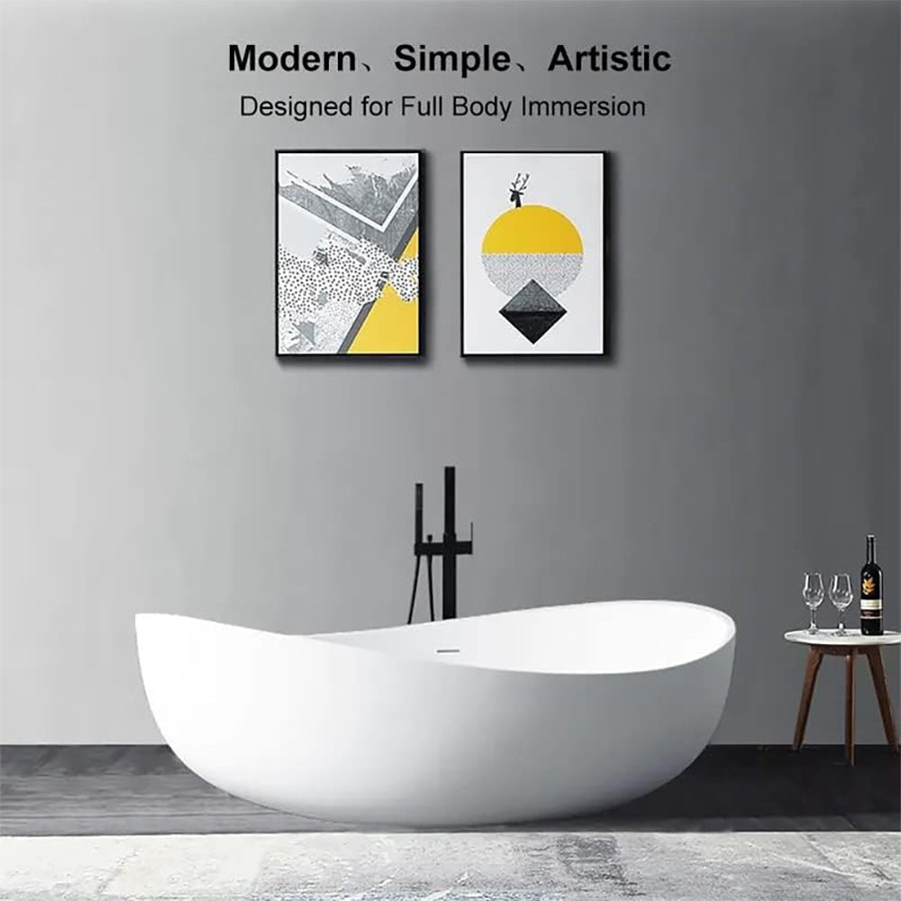 WBT Premium Freestanding Extra Large Oval Stone Besin Soaking Bathtub, 71" (SAK80751) SAKSBY.com