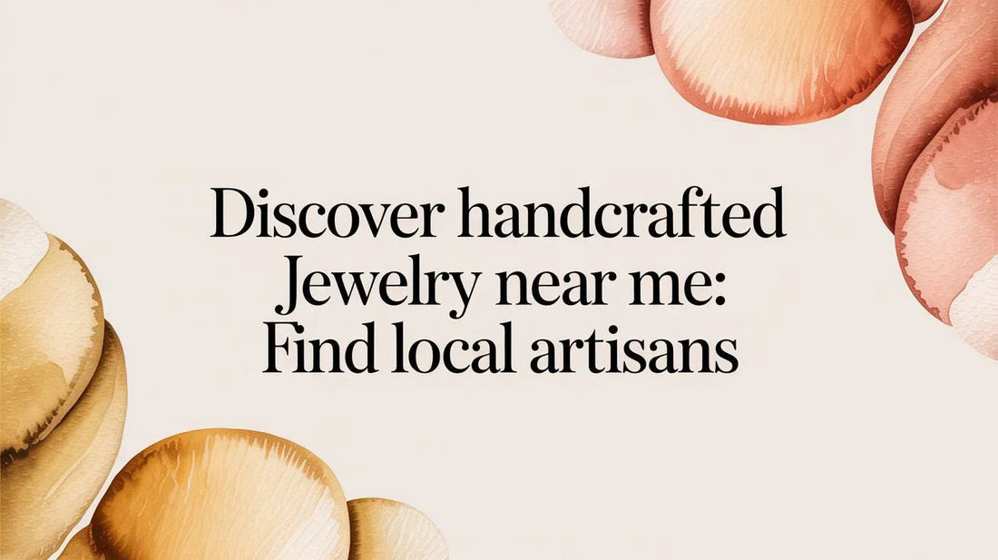 Discover handcrafted jewelry near me text with abstract watercolor shapes, artisan local search theme