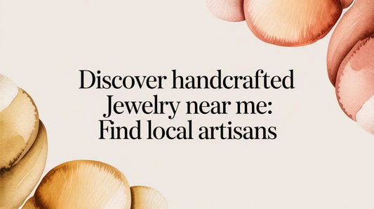 Discover handcrafted jewelry near me text with abstract watercolor shapes, artisan local search theme