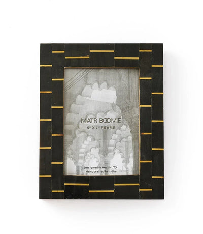 Andhera Dash 5x7 Black Picture Frame - Carved Horn, Brass - Fluent Trends