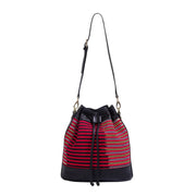 Black Leather & Striped Fabric Pattern Convertible Bag - Fluent Trends