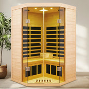 Deluxe Hemlock Far Infrared Corner Sauna Room with Glass Front for Two Persons - Fluent Trends