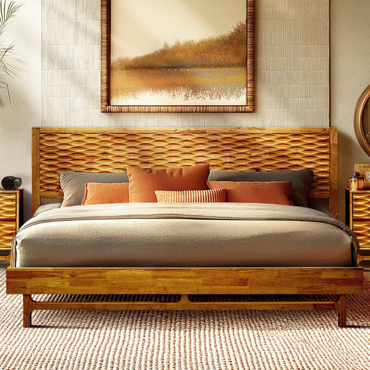 Acacia Elara Platform Bed Frame with Headboard Megsu