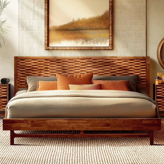 Acacia Elara Platform Bed Frame with Headboard - Fluent Trends