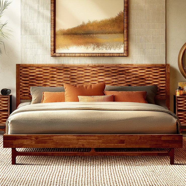 Acacia Elara Platform Bed Frame with Headboard - Fluent Trends