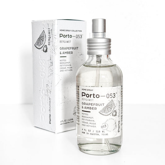 Porto-053 Room Spray – Linen & Fabric Freshener – High Fragrance Concentration – Non-Toxic, Vegan & Handmade in USA – 4 oz Clear Glass Bottle Porto Boutique