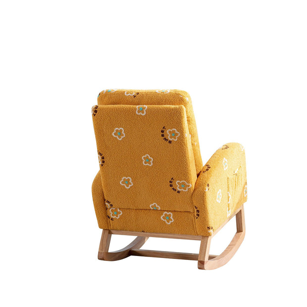 Modern Nursery Rocking Chair Mid Century Accent with Side Pocket Mustard Boucle Upholstered High Back - Fluent Trends
