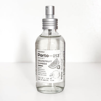 Porto-053 Room Spray – Linen & Fabric Freshener – High Fragrance Concentration – Non-Toxic, Vegan & Handmade in USA – 4 oz Clear Glass Bottle