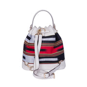Cream Leather & Fabric Pattern Convertible Bag - Fluent Trends
