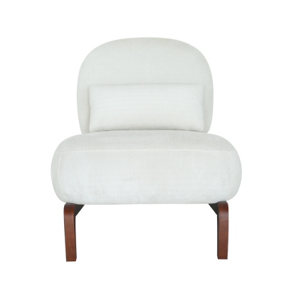 Modern White Velvet Armless Accent Chair with Solid Wood Legs - Fluent Trends