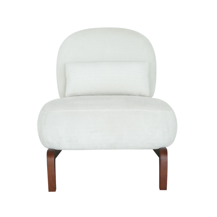 Modern White Velvet Armless Accent Chair with Solid Wood Legs - Fluent Trends