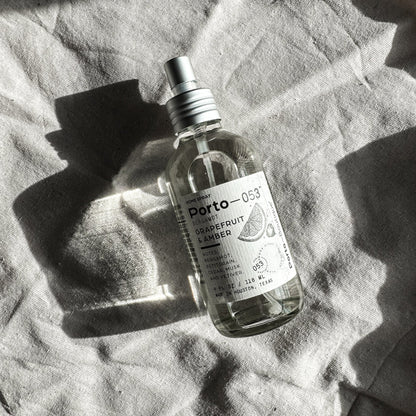 Porto-053 Room Spray – Linen & Fabric Freshener – High Fragrance Concentration – Non-Toxic, Vegan & Handmade in USA – 4 oz Clear Glass Bottle